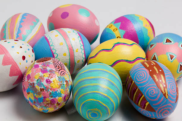 Easter Eggs colorful painted on white background stock photo