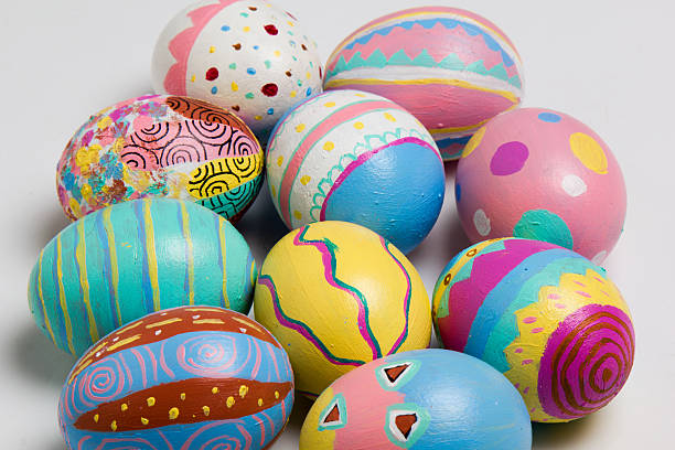 Easter Eggs colorful painted on white background stock photo