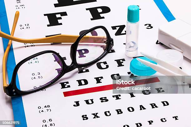 Gafas Y Tabla Optométrica Foto de stock y más banco de imágenes de Accesorio para ojos - Accesorio para ojos, Asistencia sanitaria y medicina, Ciencia