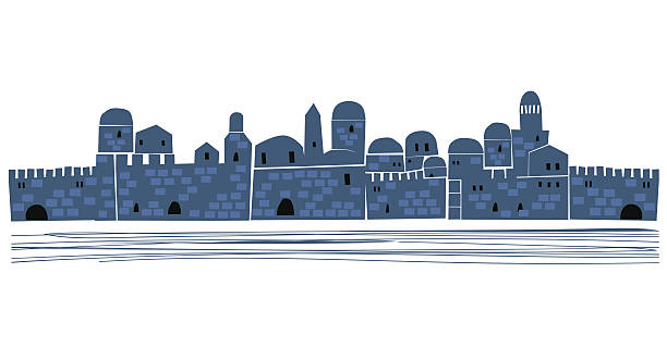 иерусалим, старый городской силуэт вечером иллюстрация - jerusalem israeli culture israel night stock illustrations