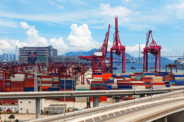 istock Port warehouse with containers and industrial cargoes 506624321