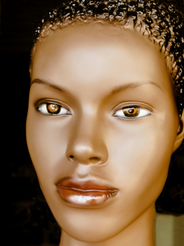 Portrait of black female mannequin, with shallow depth of field