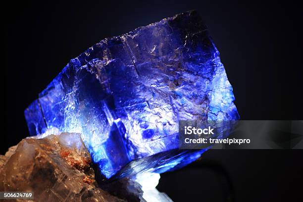 Fluorite Blue Crystal Macro Stock Photo - Download Image Now - Back Lit, Beauty In Nature, Blue