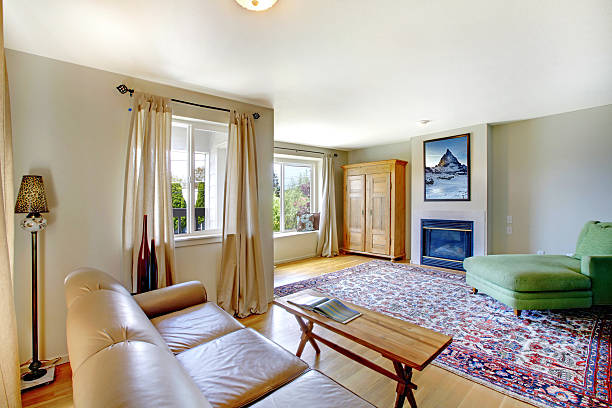 istock Living room with fireplace and rustic wardrobe 506627743