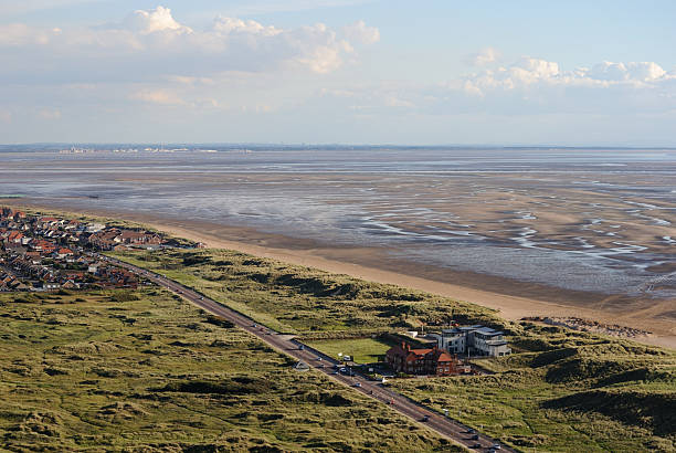 Ribble Estuary Liverpool Cityscape in the distance lytham st. annes stock pictures, royalty-free photos & images