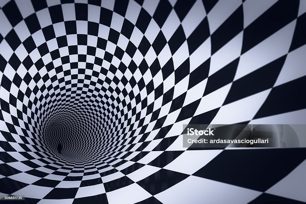 3d checkered tunnel 3d checkered tunnel and there is a ghost at the end of the tunnel. Made with Autodesk 3dmax 2014 and Adobe photoshop CS6. Pop Art Stock Photo