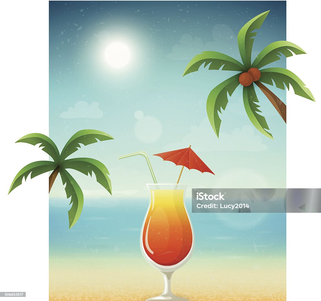 Fundo de Praia com cocktail e palmas das mãos - Royalty-free Ao Ar Livre arte vetorial