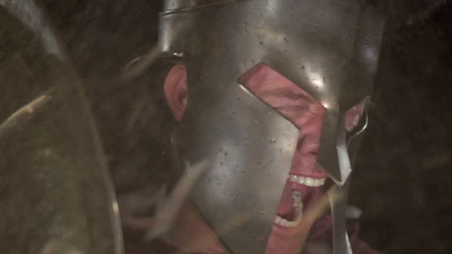 Spartan Soldier Yells Behind Shield at 240 fps