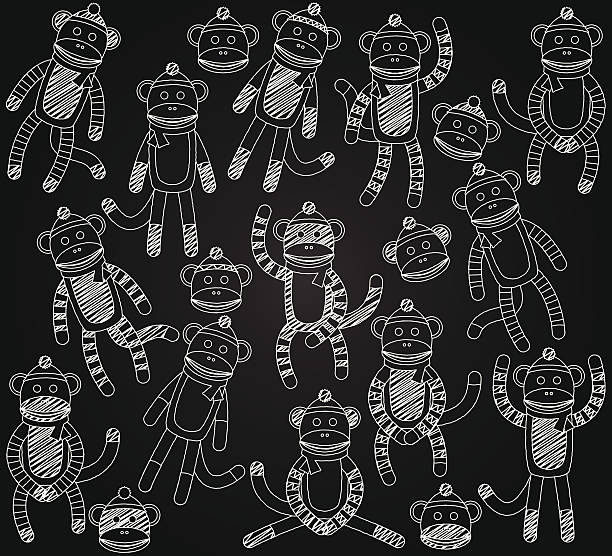 Vector Collection of Cute Doodle Chalkboard Sock Monkeys Vector Collection of Cute Doodle Chalkboard Sock Monkeys. No transparencies used. Large JPG included. Each element is individually grouped for easy editing. toy monkey stock illustrations