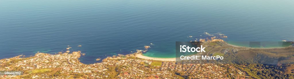 Camps Bay, Cape Town, South Africa The town of Camp's Bay as viewed from Table Mountain in Cape Town, South Africa. Panorama of the coast line. Africa Stock Photo