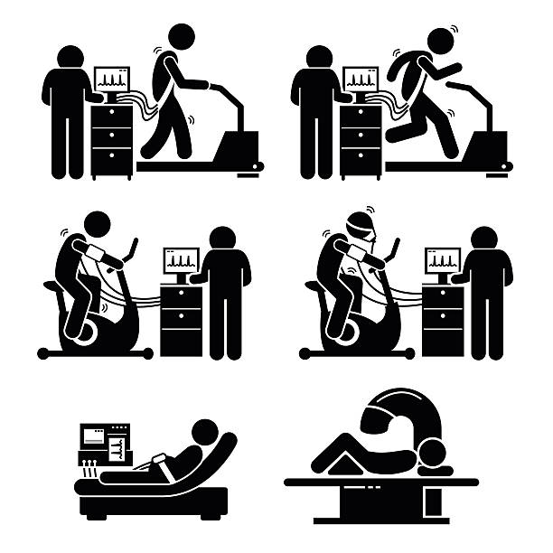 стрессового обследования для болезни сердца иллюстрации - exercising doctor relaxation exercise blood pressure gauge stock illustrations