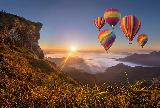 istock ballloons and Mountain landscape,traval concept 506662196