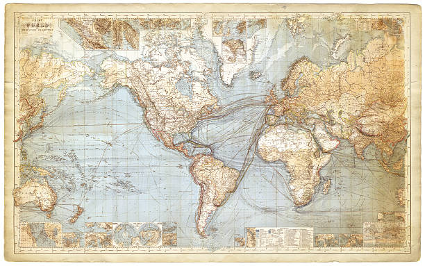 Map of the world 1877 Map of the world - 1877 vintage maps stock illustrations