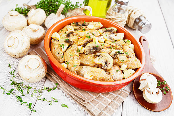 istock Chicken wings baked with mushrooms 506664882