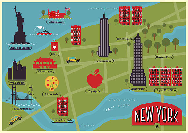 ilustraciones, imágenes clip art, dibujos animados e iconos de stock de ilustración de mapa de la ciudad de nueva york. - east river illustrations