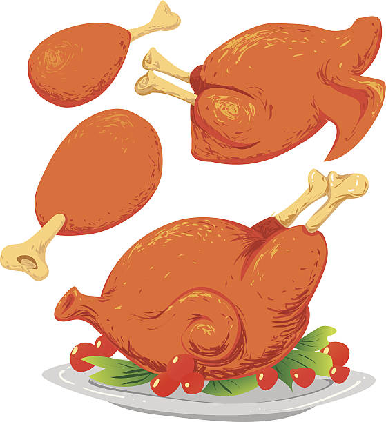 gebratenes hühnchen - cooked chicken white background grilled chicken stock-grafiken, -clipart, -cartoons und -symbole