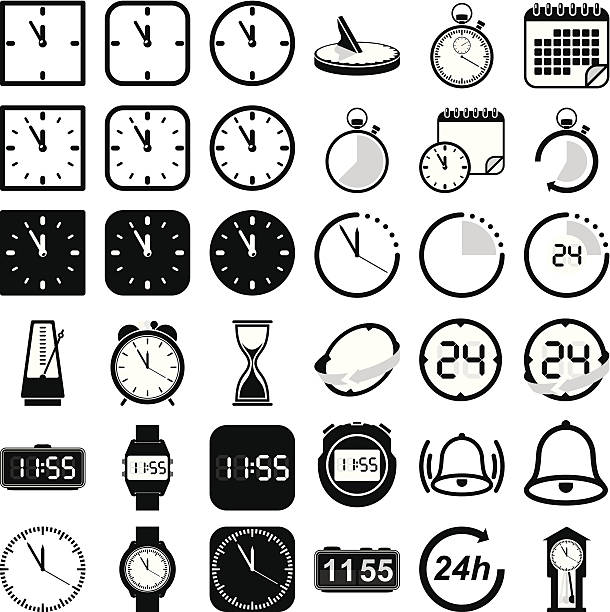 Vector time and clock icon set vector art illustration