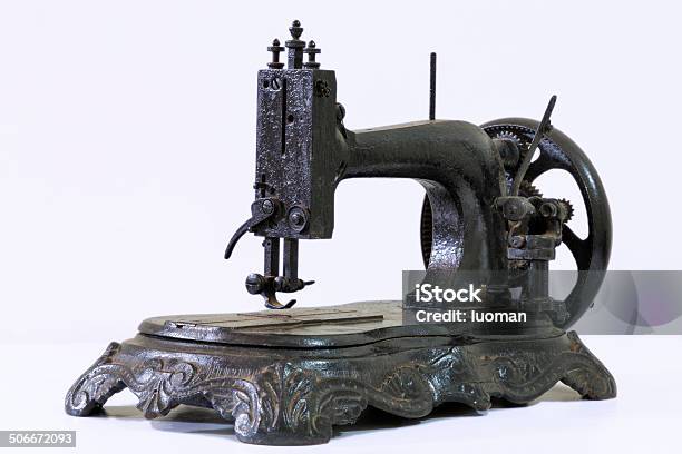 Very Old Sewing Machine Stock Photo - Download Image Now - Antique, Art And Craft, Black Color