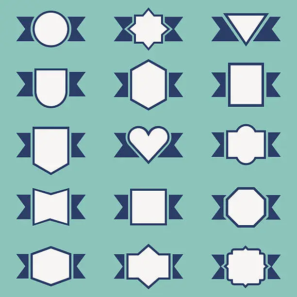 Vector illustration of Set of cute ribbon badges and labels in different shapes