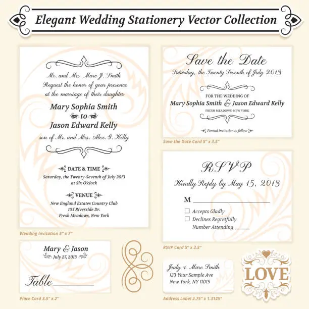 Vector illustration of Elegant Wedding Invitation Template royalty free vector Collection