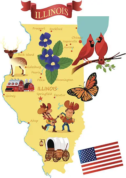 Vector illustration of Cartoon map of Illinois