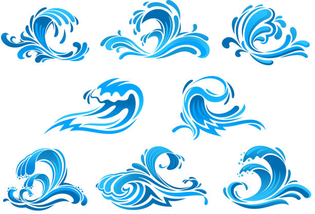 ilustrações de stock, clip art, desenhos animados e ícones de azul do mar e oceano surf ondas ou de ícones - storm nautical vessel sea vector