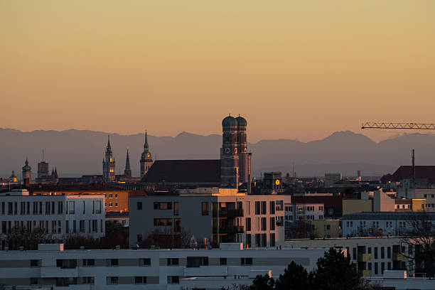 Munich Mountain View to the Frauenkirche with Alps Panorama - Munich Alps and Church