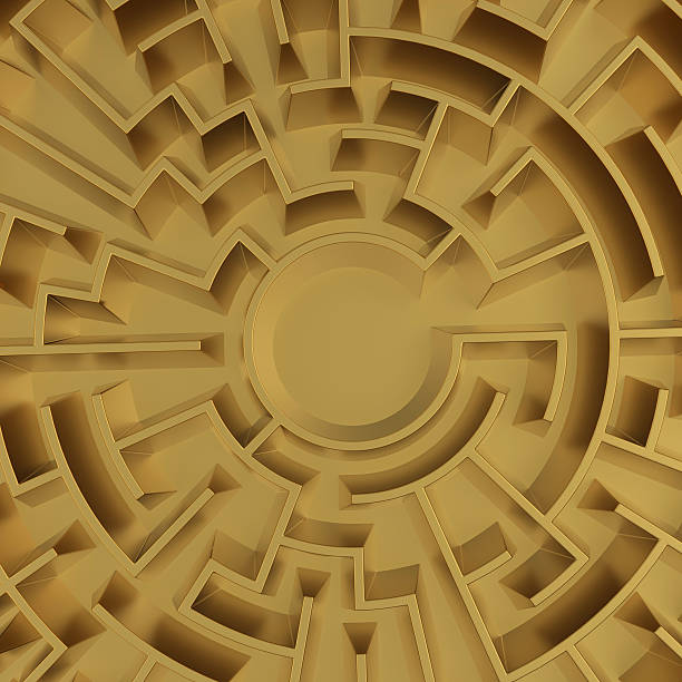 istock 3d abstract round labyrinth, golden maze background 506688863