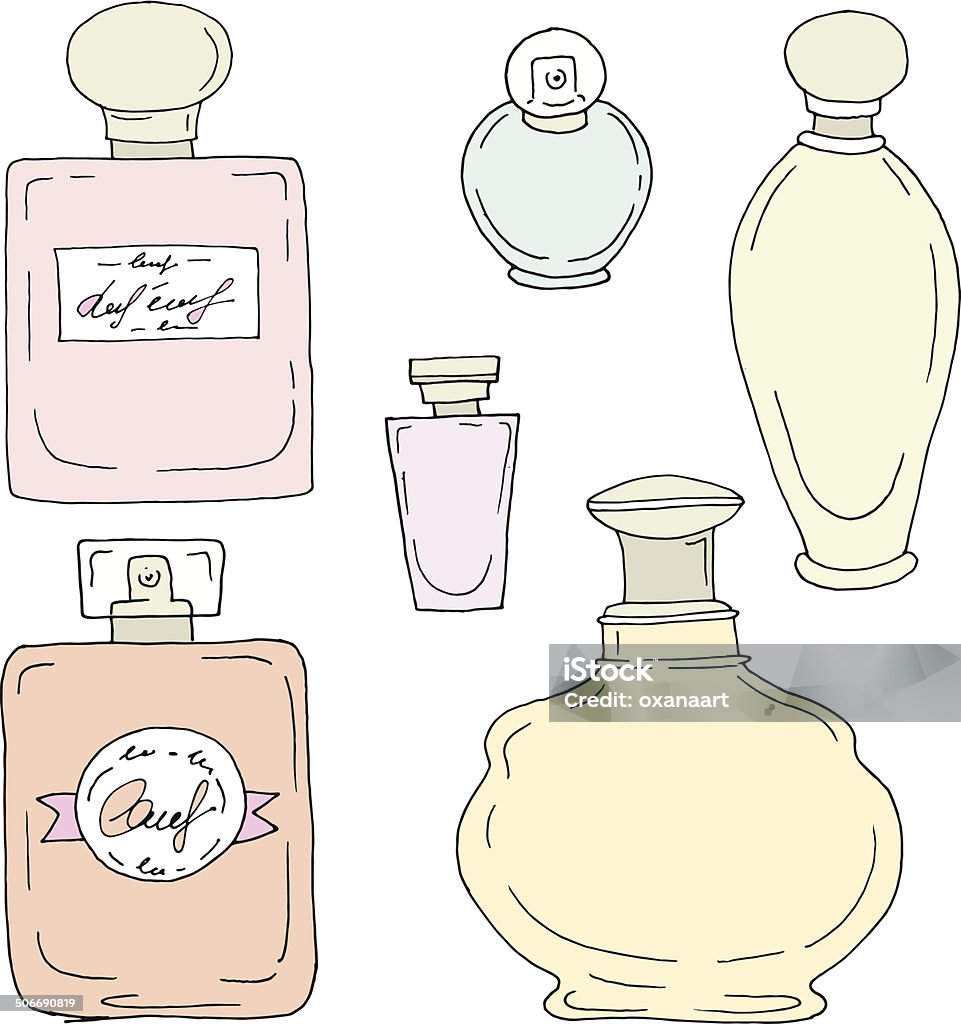 Perfume bottles illustration in pastel colors Perfume bottles - vector hand drawn sketch style illustration in pastel colors Abstract stock vector