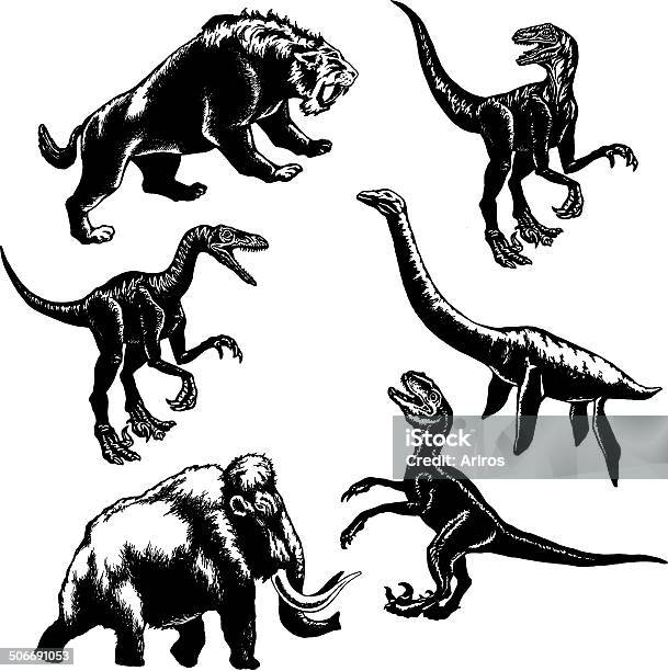 Collection Of Prehistoric Animals Stock Illustration - Download Image Now - Velociraptor, Loch Ness Monster, Illustration