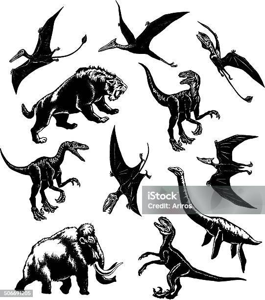 Collection Of Prehistoric Animals Stock Illustration - Download Image Now - Loch Ness Monster, Pterodactyl, Flying