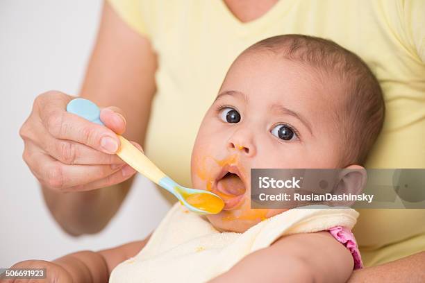 Baby Eating Vegetables Stock Photo - Download Image Now - Baby Food, Dirty, Unhygienic