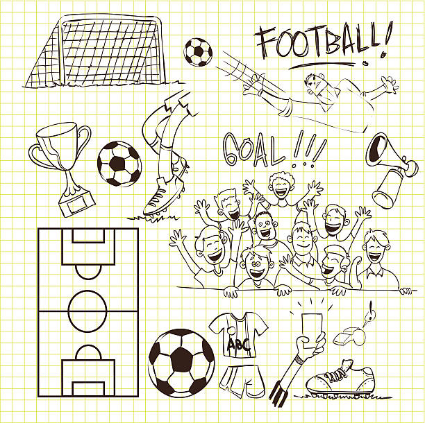 ilustraciones, imágenes clip art, dibujos animados e iconos de stock de fútbol garabato - arco equipo musical