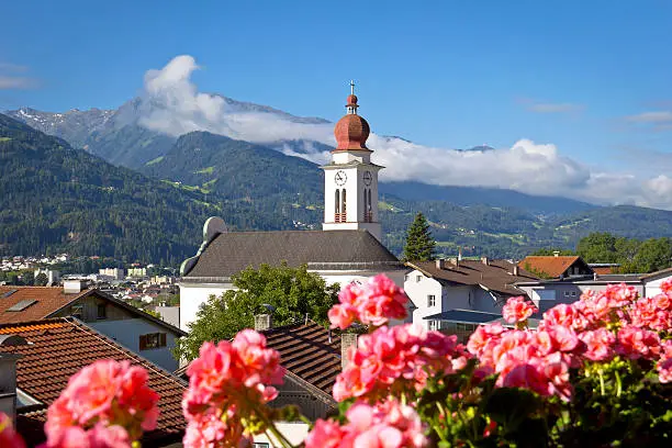 Church in the village Fritzens, in the Austrian Alps, near Hall and Innsbruck.