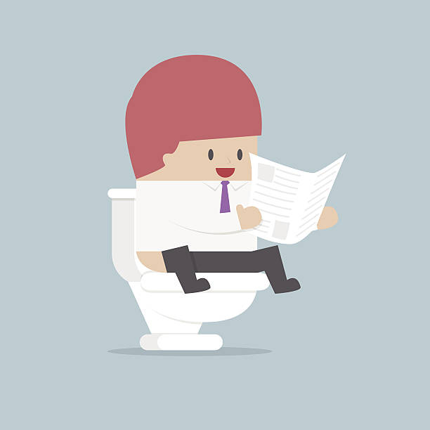 biznesmen czytanie gazety w toalecie - toilet public restroom newspaper reading stock illustrations
