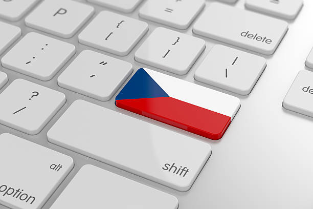 Czech flag button 3d render of czech flag button with soft focus enter key computer keyboard computer key white stock pictures, royalty-free photos & images