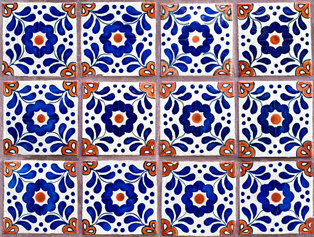 mur de géométrique coloré floral en-mexique - spanish tiles photos et images de collection