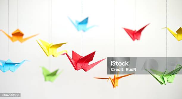 Origami Birds Stock Photo - Download Image Now - Paper Crane, Wall - Building Feature, Origami