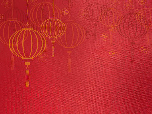 Close up red silk fabric, Chinese new year background,Lantern and flower symbol on red silk texture chinese new year photos stock pictures, royalty-free photos & images