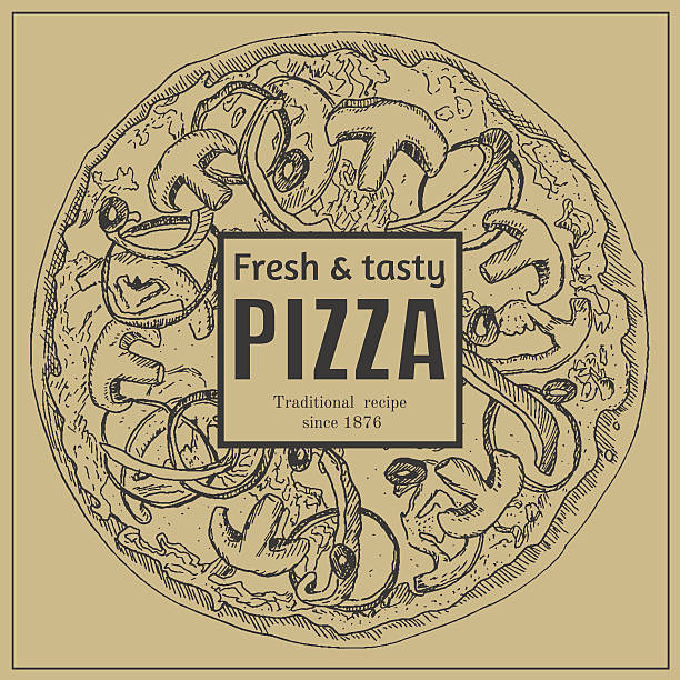 illustrations, cliparts, dessins animés et icônes de encre dessiné à la main du modèle de boîte formule pizza - old fashioned pizza label design element