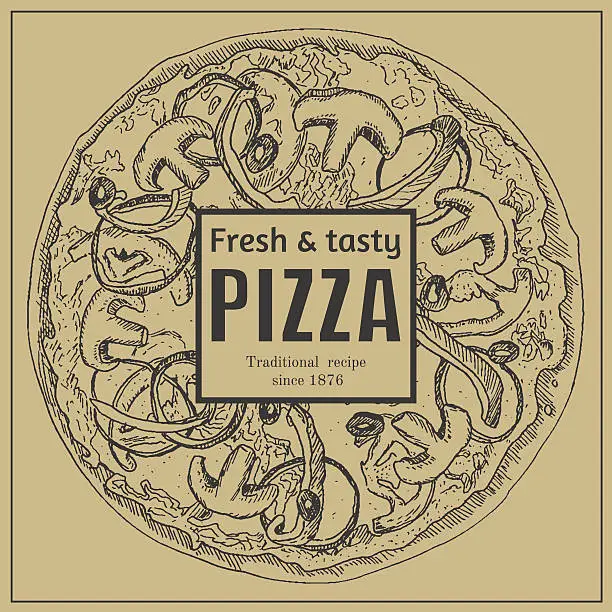 Vector illustration of Ink hand drawn pizza package box template