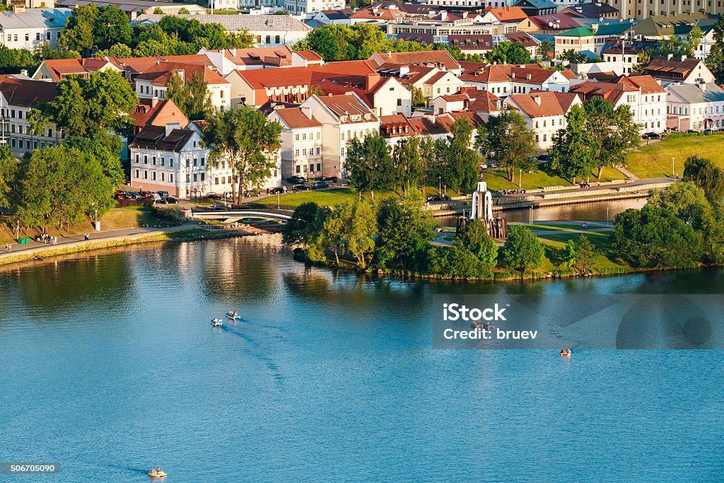 Cityscape of Minsk, Belarus. Trojeckaje Pradmiescie Cityscape of Minsk, Belarus. Trojeckaje Pradmiescie and Island of Tears in Nemiga district. Architecture Stock Photo