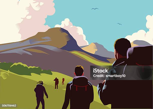Hill Walkers Stock Illustration - Download Image Now - Hiking, Mountain, Illustration