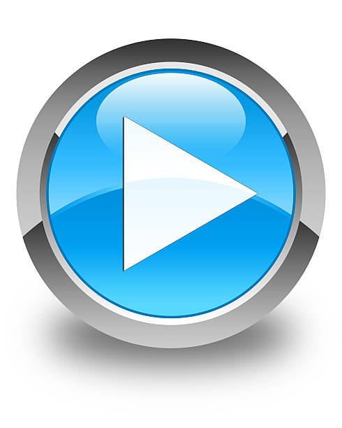 Play icon glossy cyan blue round button