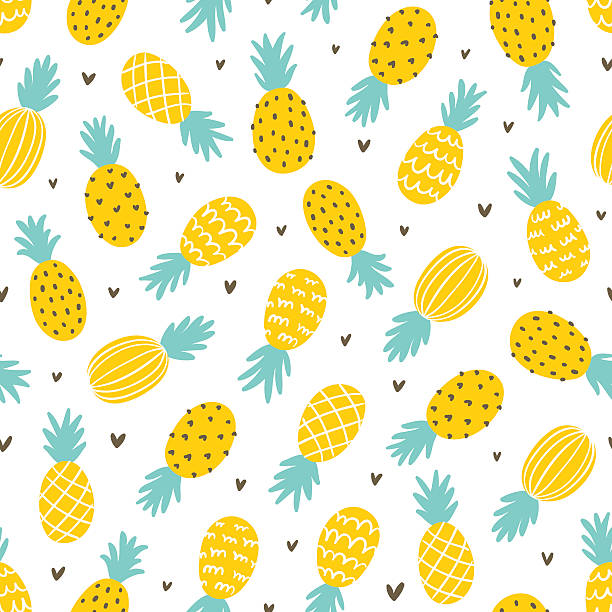 ananas i gładki wzór w serca - multi colored heart shape backgrounds repetition stock illustrations