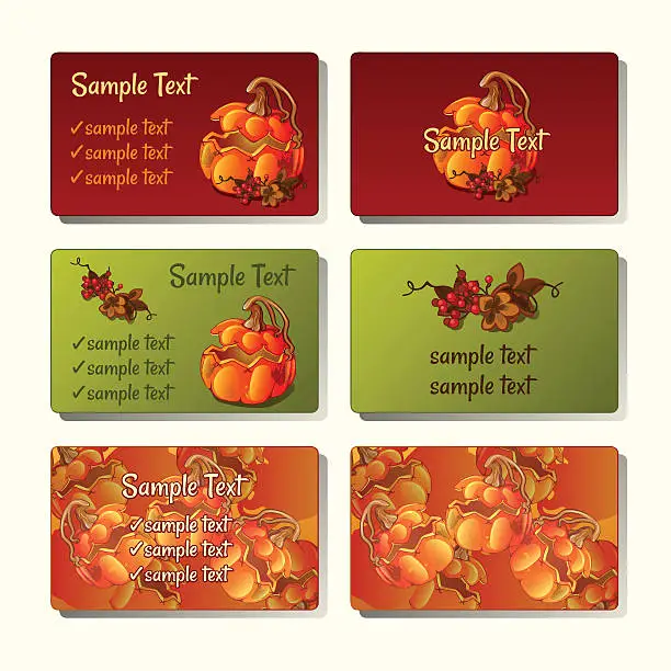 Vector illustration of Six templates and cards with pumpkins