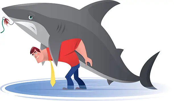 Vector illustration of man with shark