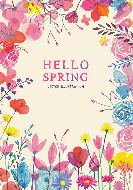 blooming spring frame - bahar illüstrasyonlar stock illustrations
