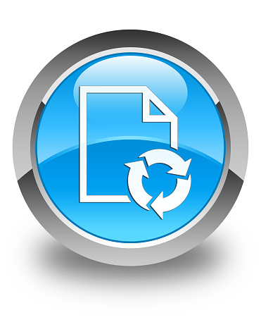 Document process icon glossy cyan blue round button