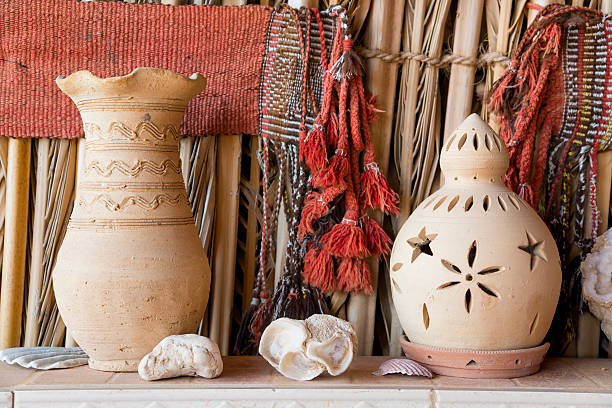 Clay pot and lantern stock photo